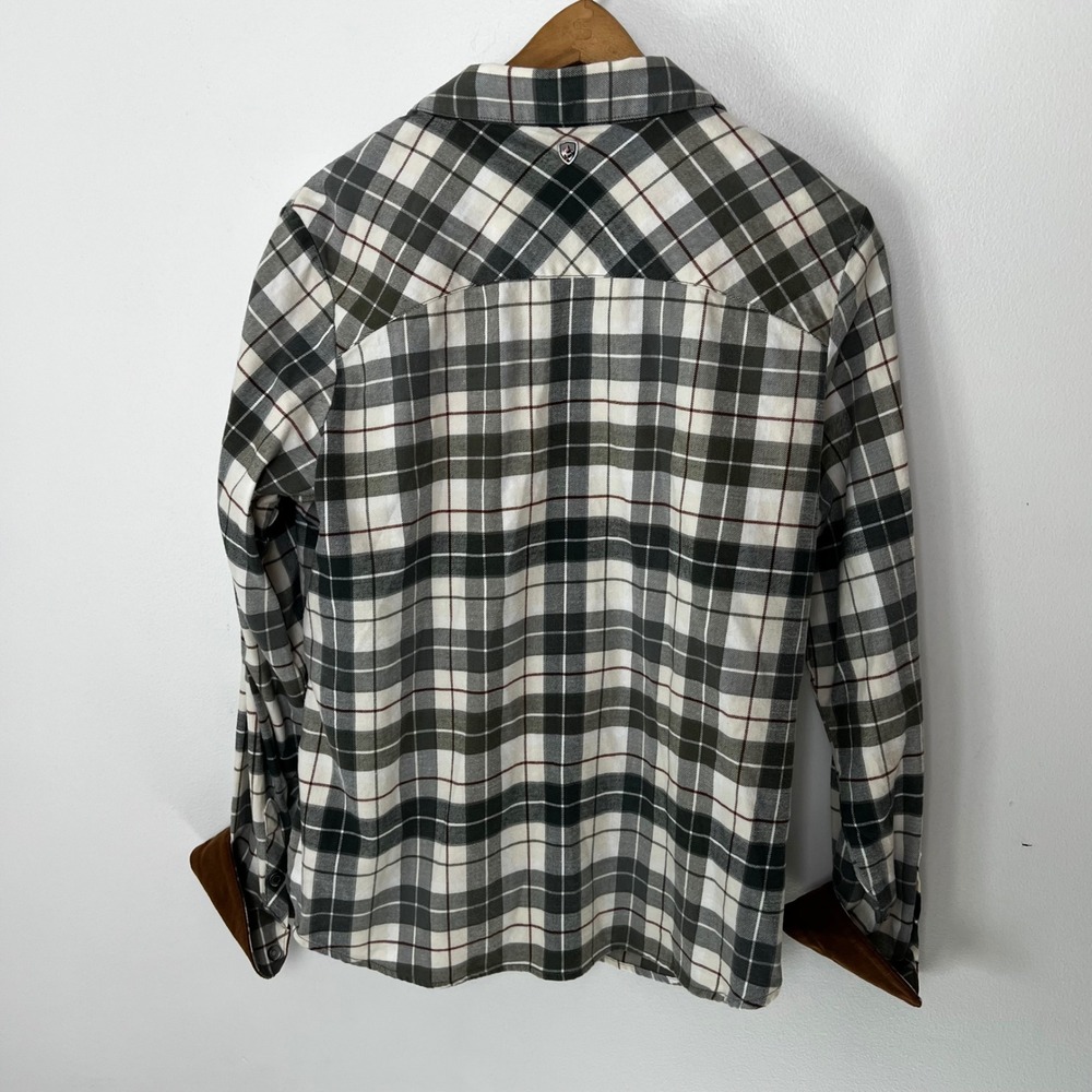 Kuhl Womens Green Plaid Flannel Snap Front Shirt Corduroy Trim Size L - Picture 6 of 6